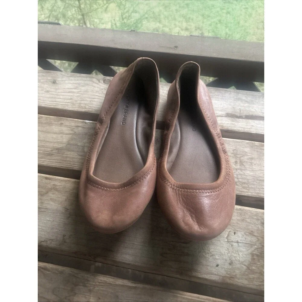 Lucky Brand Emmie Leather Flats Size 6.5 Medium Brown Color Ballet Shoes